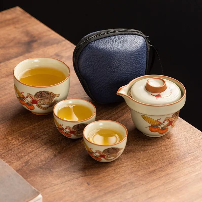 

Yellow Ru a pot of three cups travel tea set quick cup rich world high-grade outdoor portable teapot