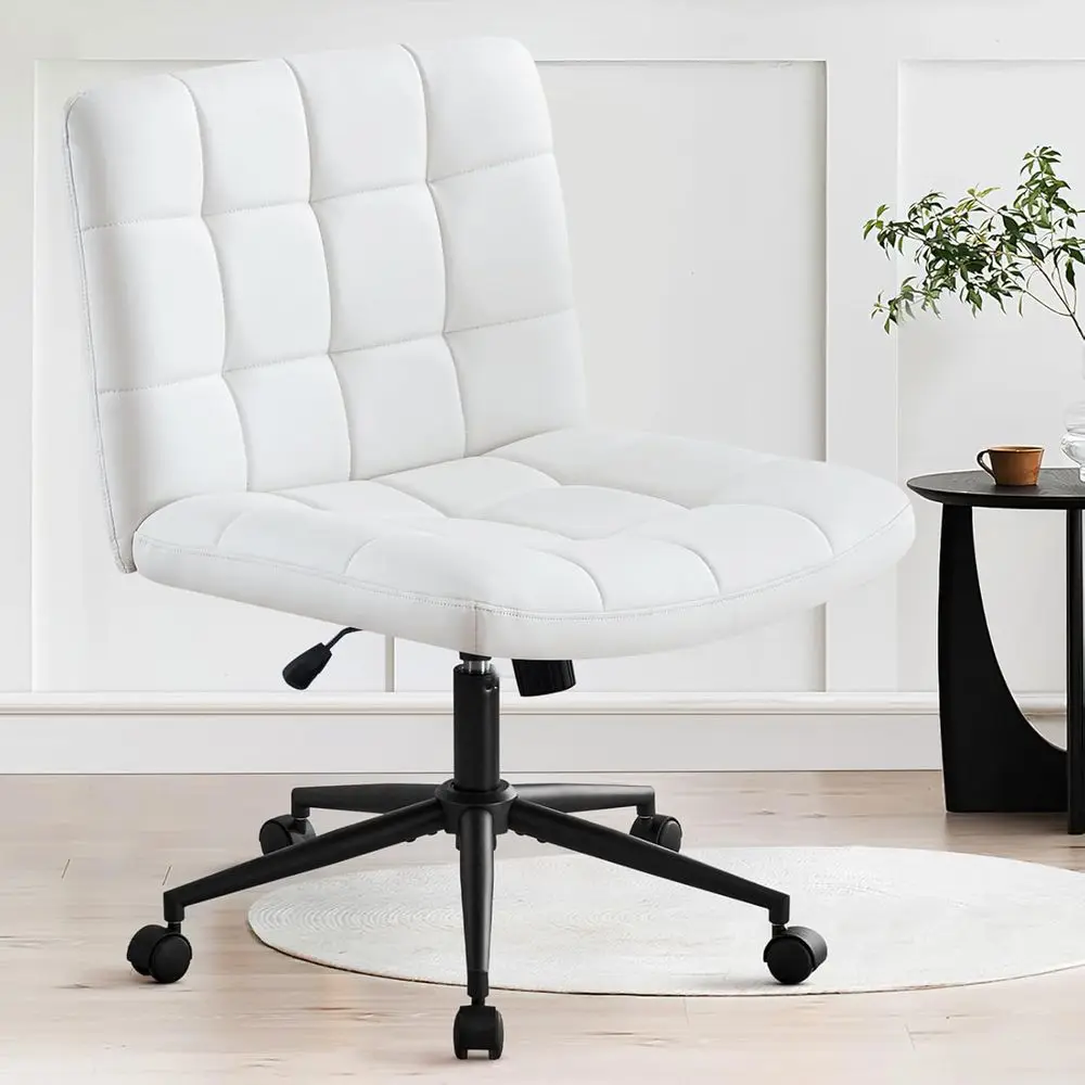 

Home Oice Desk Chair with Wheels,Criss Legged Wide Chair ArmlHeight Adjustable Chair with Back PU-Padded Swivel Accent Vanity Ch