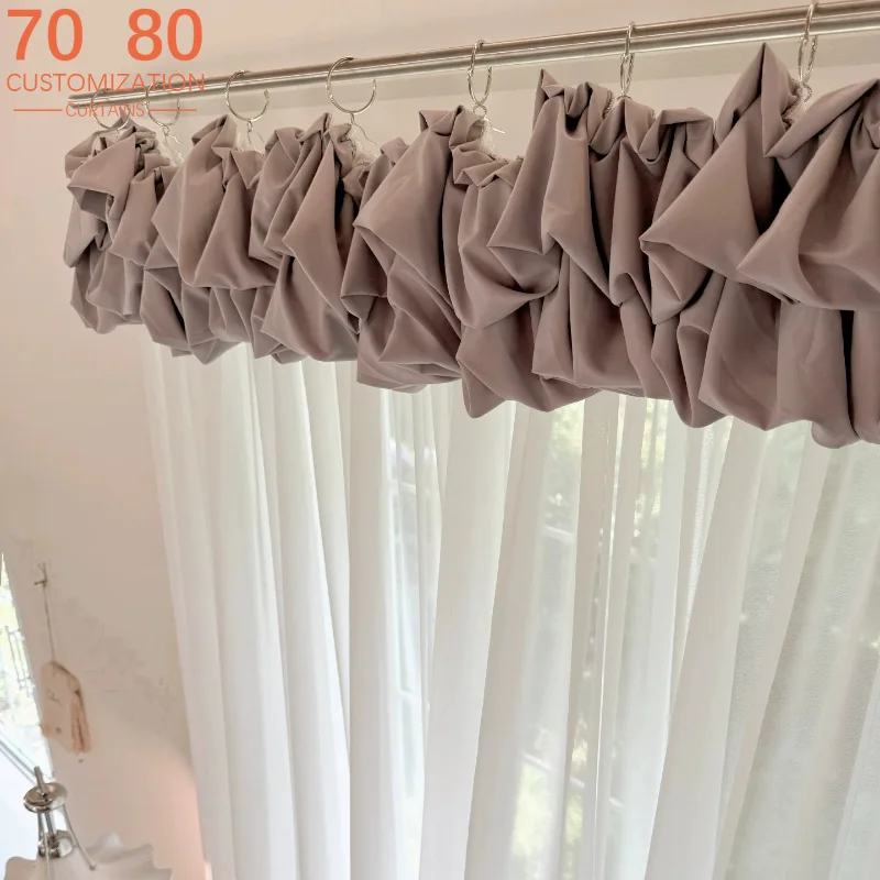 New Purple Bud Curtain Cake Skirt Splicing White Screen Screens for Living Room Bedroom French Window Balcony Window Customized