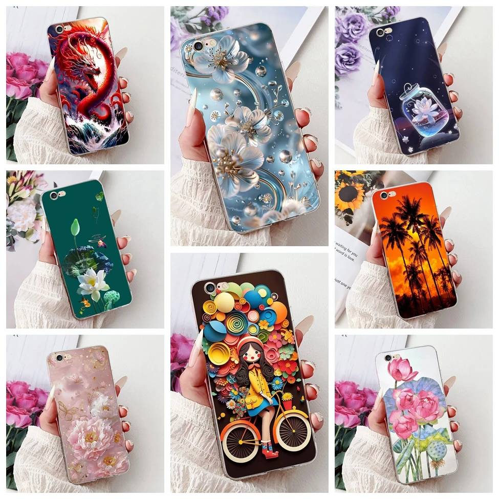 

Clear For iPhone 6 A1549 Case 6S A1633 Cute Cat Luxury Butterfly Love Flowers Cool Painted Back Cover For iPhone 6S Phone Case