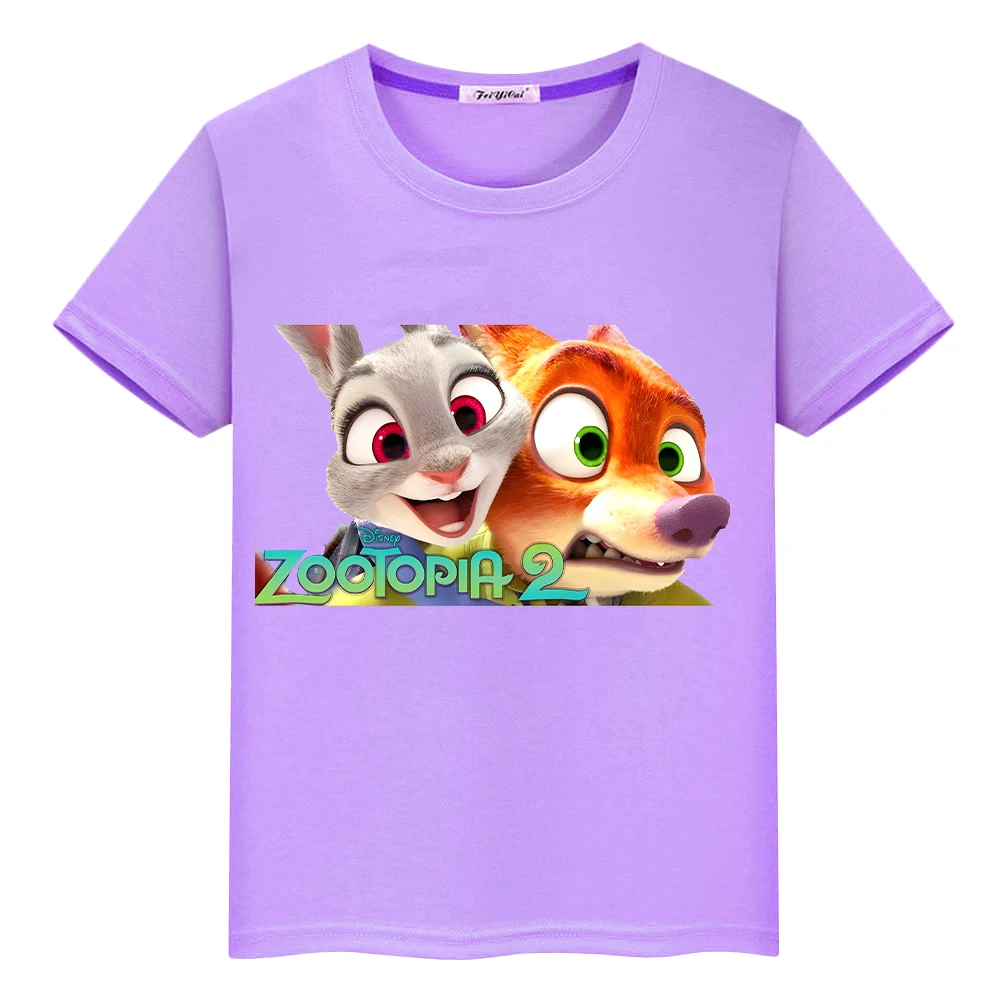 

Zootopia 2 Print t shirt for kids boy 10year 100%Cotton Kawaii Tops y2k one piece Disney anime Short pride tshirt girls clothes