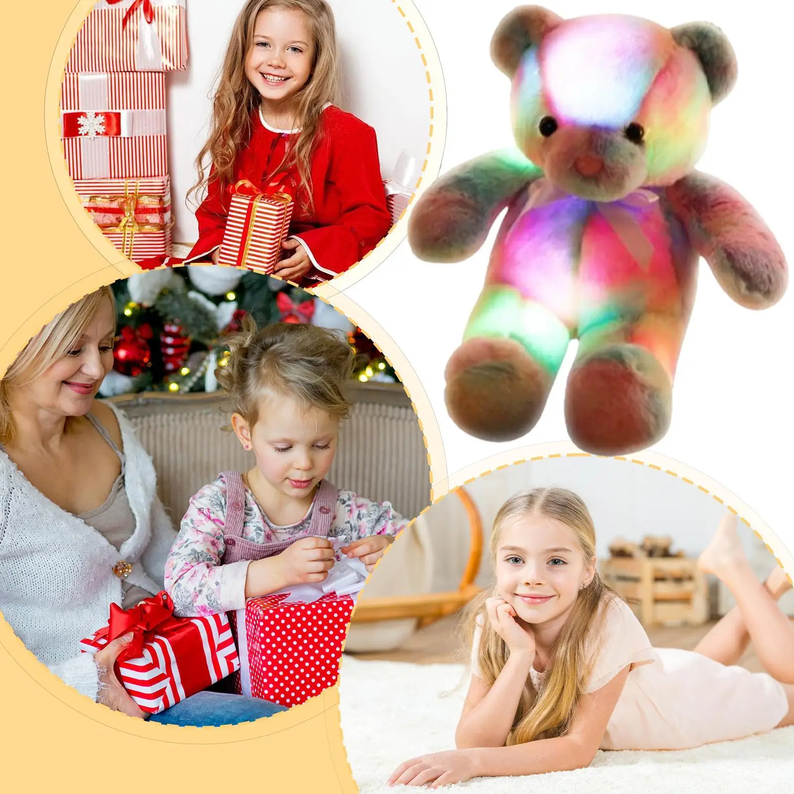 Urso de pelúcia portátil suave brinquedo macio com luzes led arco-íris urso de pelúcia animal de pelúcia para família amigos crianças menino