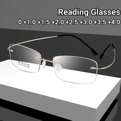 Ultralight TR90 Memory Titanium Rimless Reading Glasses Business Frameless Men&Women Presbyopic Eyeglasses Diopter 0 To +4.0