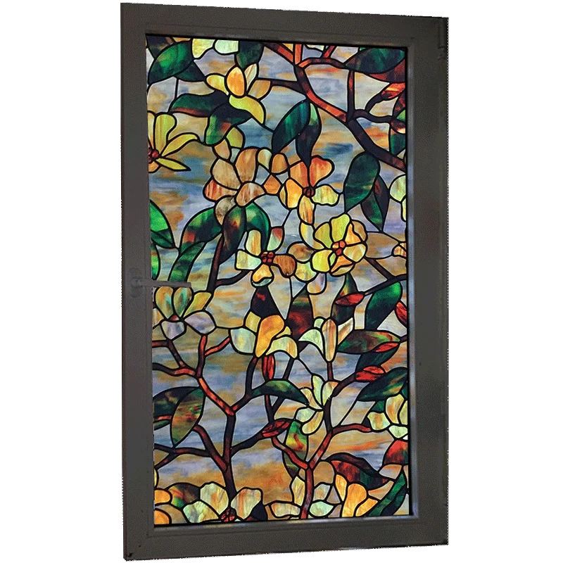 Window Privacy Film Static Film Magnolia Static PVC Privacy Protection Home Decoration Glass Foil for Window Door Cabinet Table