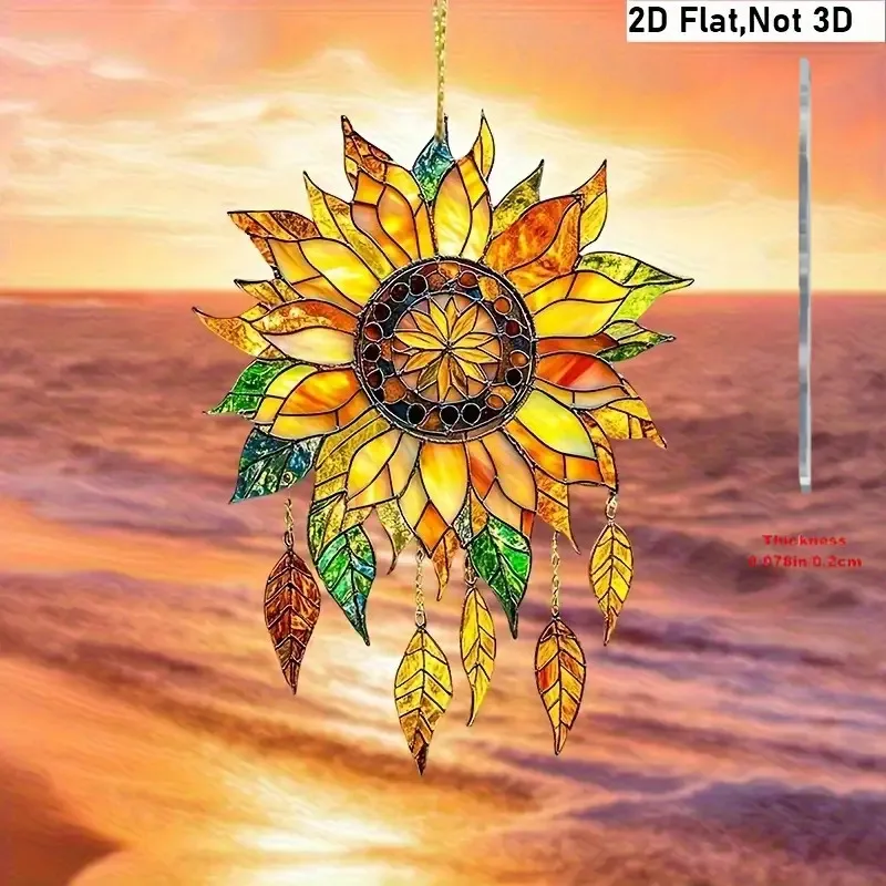 Vintage Sonnenblumen-Sonnenfänger 2D Acryl-Fensterdekoration, Sonnenblumen-Wanddekoration für Küche, Büro, Garten, Sonnenblumen-Geschenke