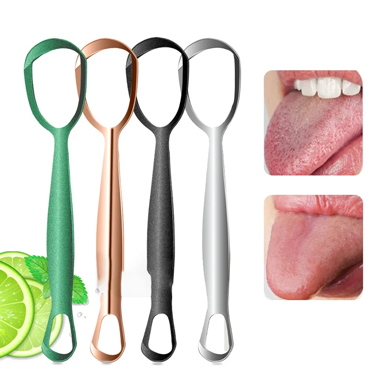 Double Sided Stainless Steel Tongue Scraper Oral Care Hygiene Cleaner Tongue Brush Fresh Breath Mouth Oral Hygiene Cleaning Tool