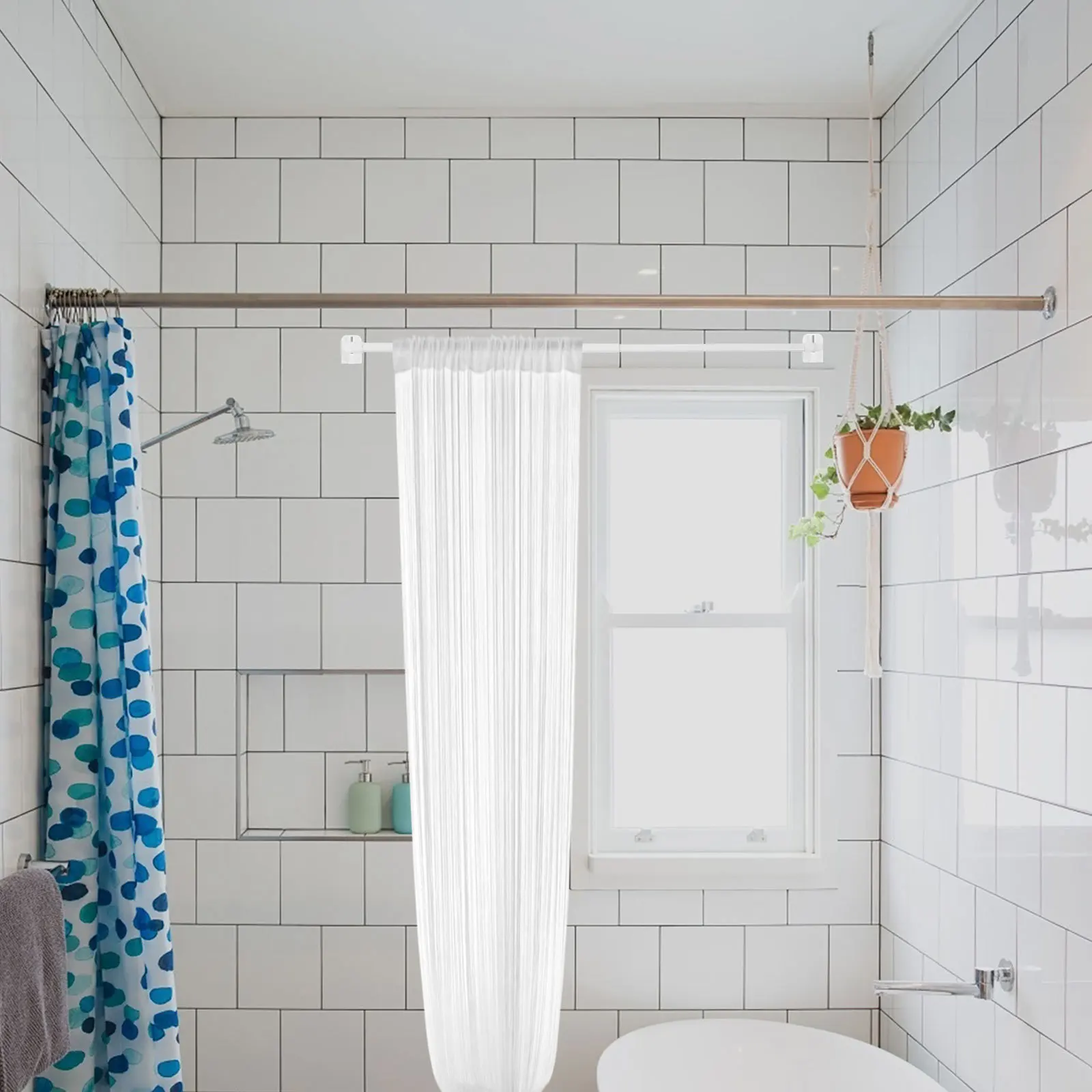 

1Set 30-50Cm Telescoping Shower Rod Adjustable No Drill Curtain Pole Easy Install Expandable Rail for Bathroom Kitchen Sturdy