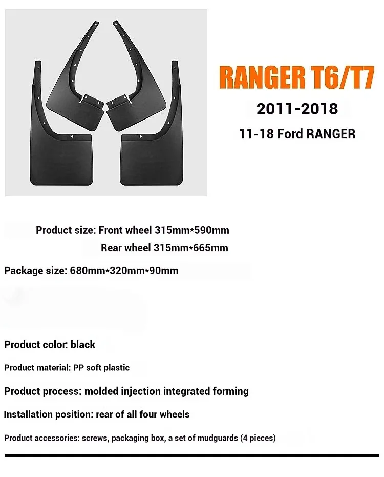 Splash Guards Mud Flaps for Ford Ranger 2011-2018 Front Rear Wheel Mudguards Car Accessories view 5