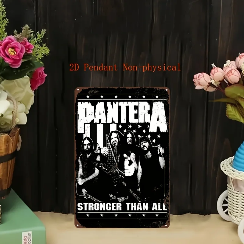 Placa de Metal Vintage 'Stronger Than All' - Decoração de Parede em Ferro Preto, Pôster de Banda de Rock com Design de Guitarristas e Estrelas