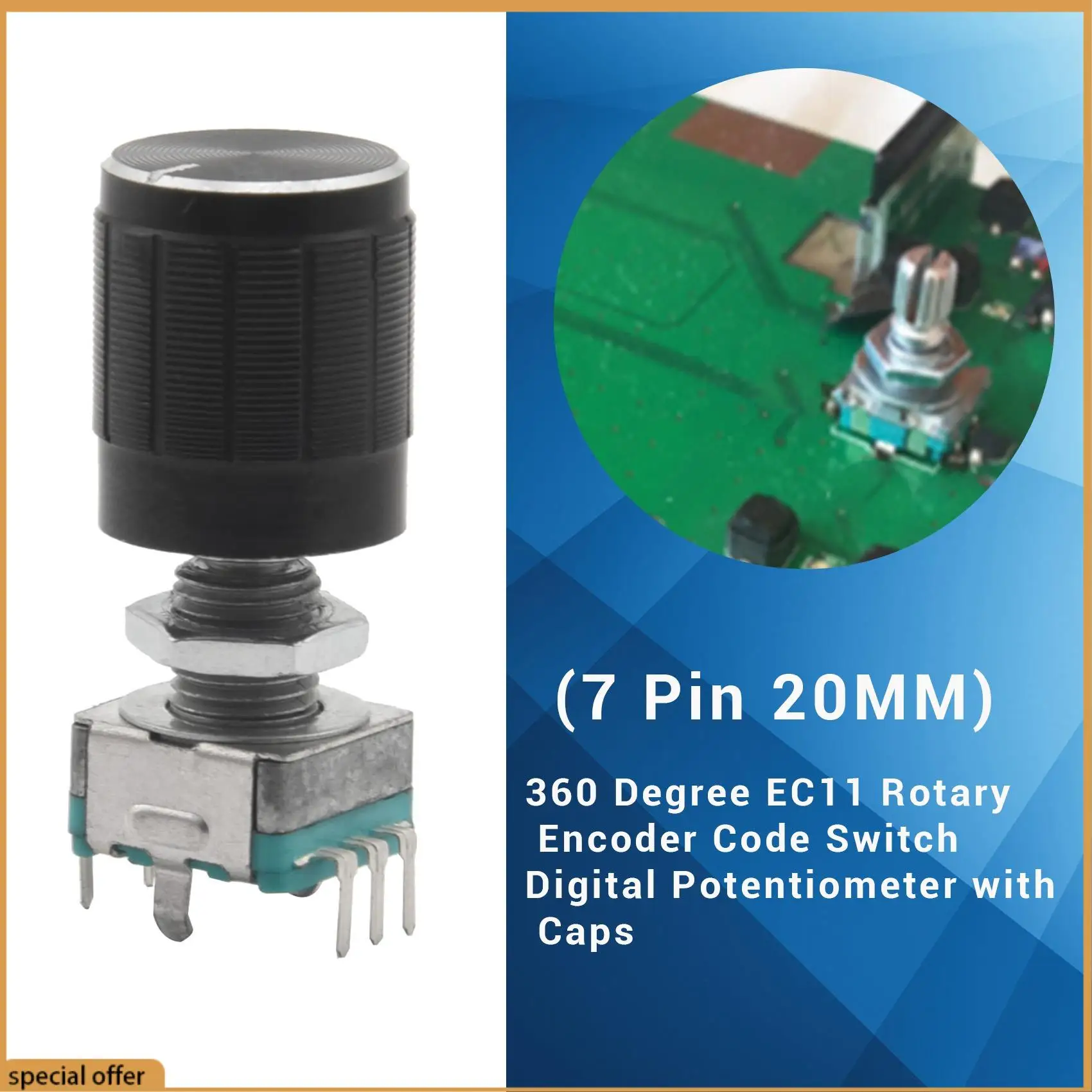 A68Z (7 Pin 20MM)10 PCS 360 Degree EC11 Rotary Encoder Code Switch Digital Potentiometer With Caps