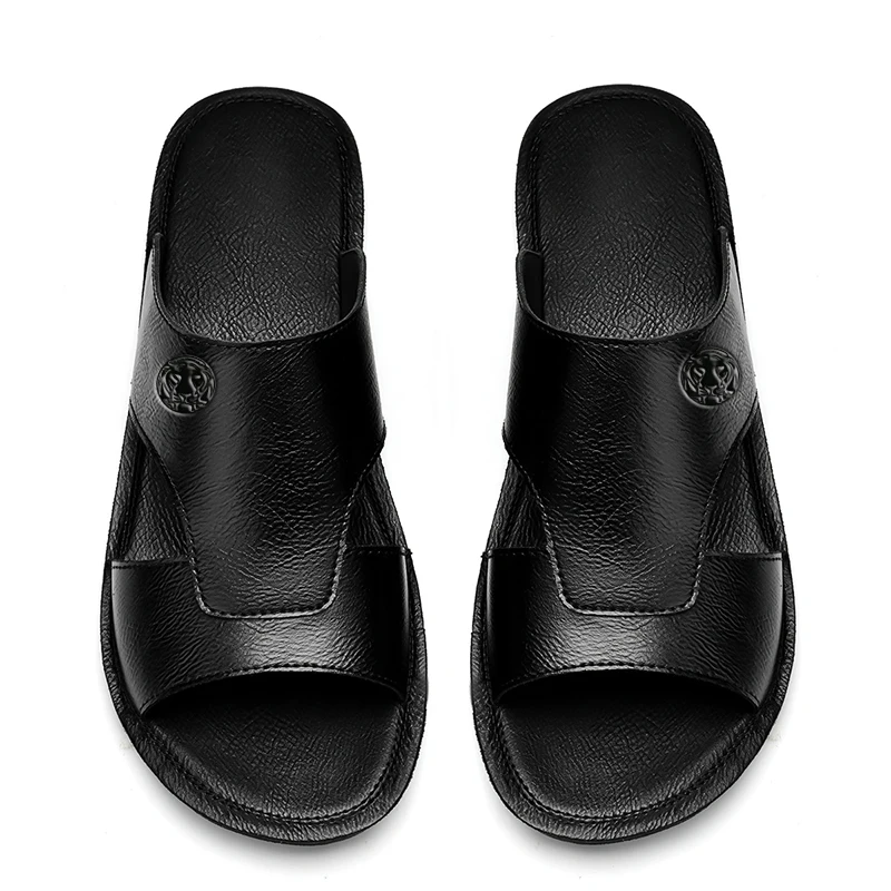 CLOHOO Slippers Male Casual Simple Leather Sandals Summer High Quality Comfortable Non-Slip Mules Sandals For Men 2024 Luxury