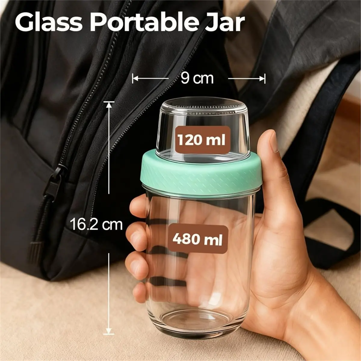 

Light Weight Overnight Oats Jar with Lids 480+120mL,4Pc Glass Overnight Oats Container,Dual-Layer Yoghurt Pots for Dry-Wet Separ