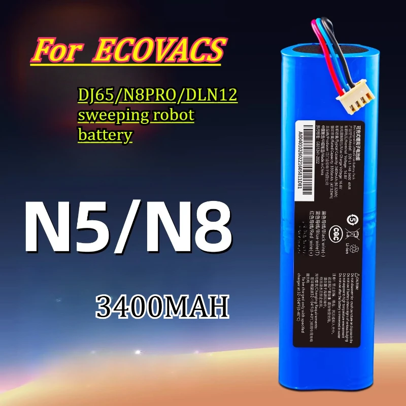 3400mAh Large Capacity Suitable for Ecovacs Battery N8/N5 Sweeping Robot DJ65/N8PRO/DLN12 Long-range Rechargeable Battery