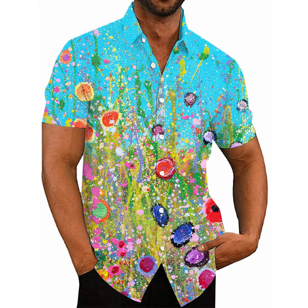 Camisas casuales hawaianas florales para hombres, estampado 3d de moda, Manga corta acogedora, solapa de gran tamaño para playa, venta importada de China