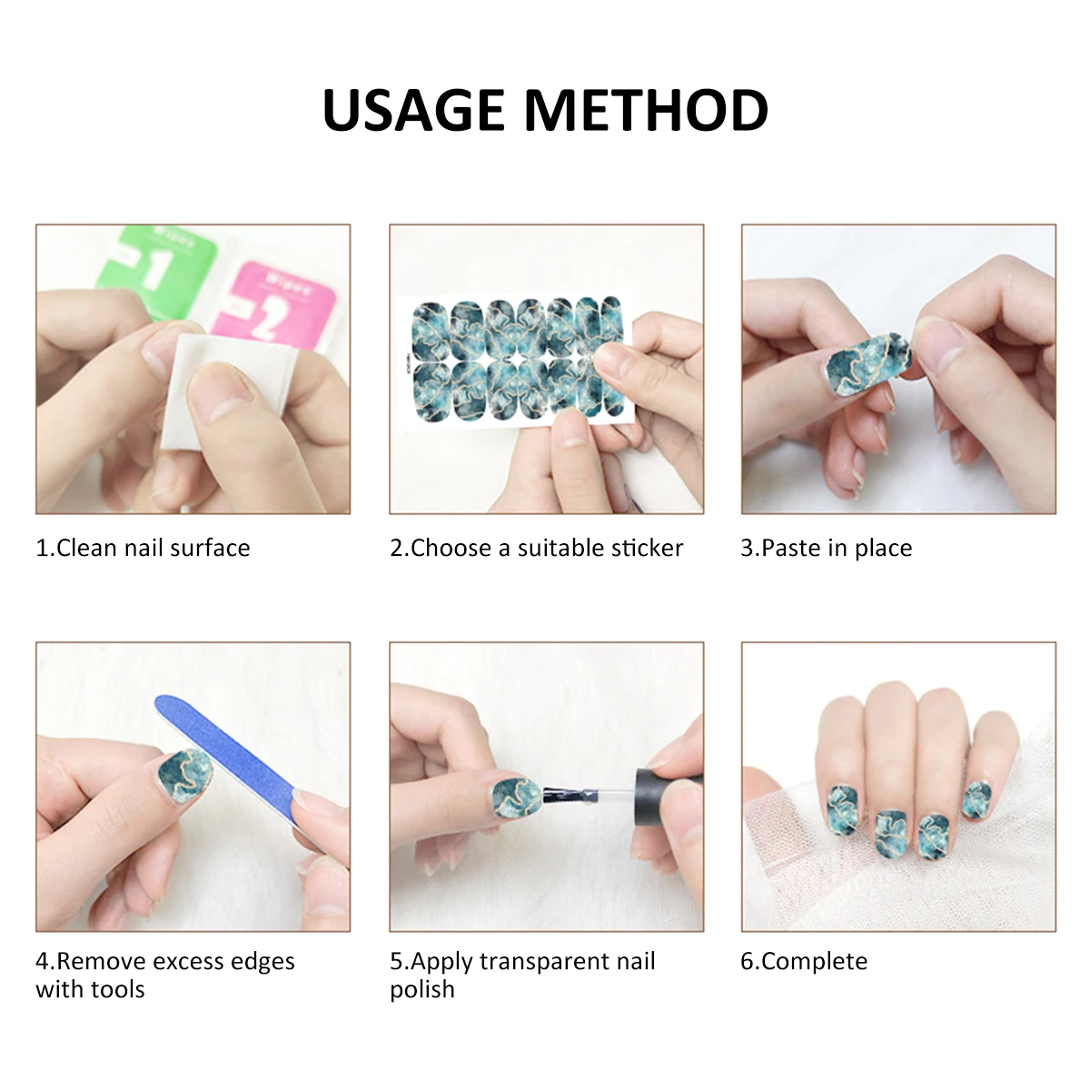 10/12 Sheets Self-adhesive Nail Stickers With Nail File Full Pack Nail Stickers Creative DIY Nail Art Decals Girls Color Fashion
