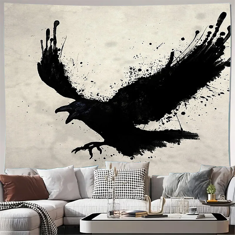 Gothic Raven Tapestry Wall Hanging Dark Forest Art Home Decor Mystical Bird Tapestry Vintage Grunge Aesthetic Room Decor