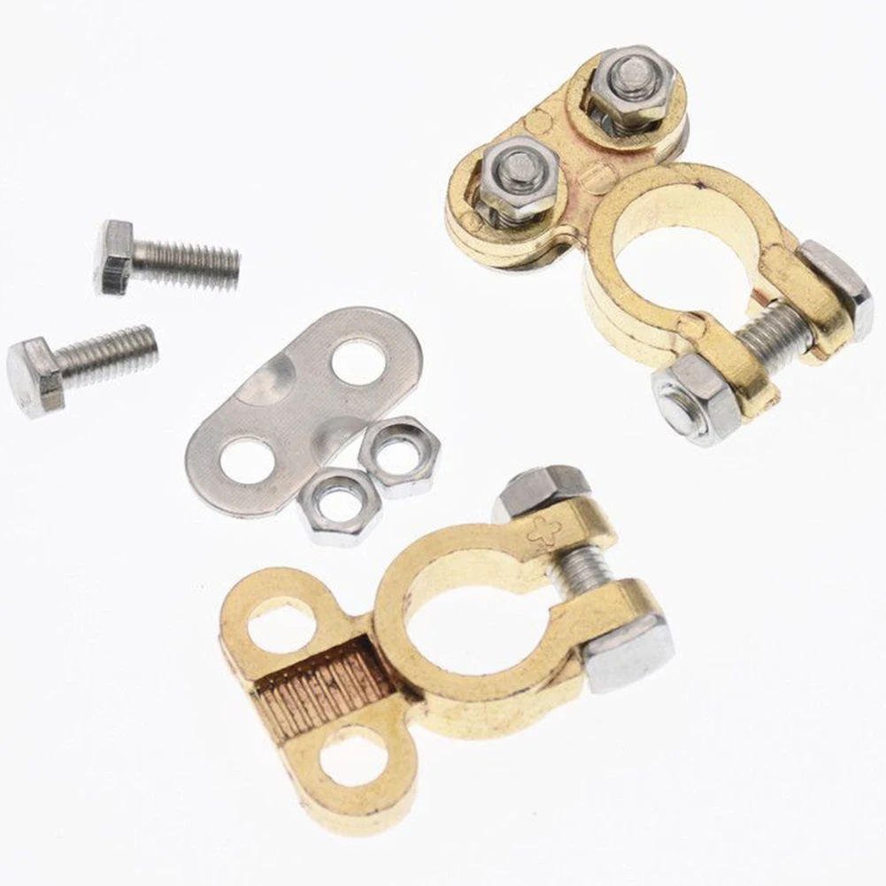 2pcs 12V Battery Terminal Screw Type Connector Brass Aluminium Clamps Gold Silver Battery Terminals Screw Type Car Accessories