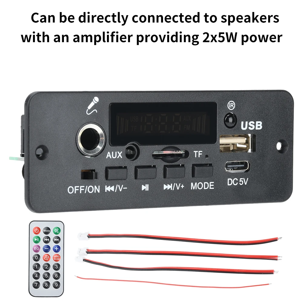 10W Digital Amplifier MP3 Decoder Board DC 3.7-5V Bluetooth 5.0 FM Support Microphone Car MP3 Player with Remote Controller 2*5W