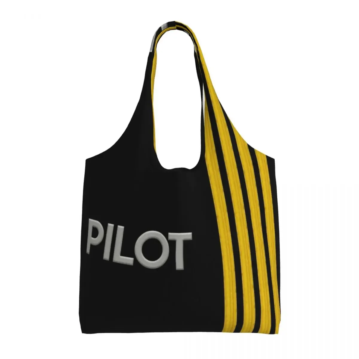 Pilot Captain Stripes Grocery Shopping Bag Canvas Shopper Shoulder Tote Bag Capacity Portable Aviation Aviator Fighter Handbag