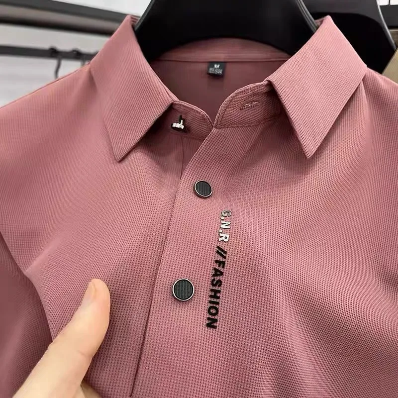 High end brand ice silk short sleeve polo shirt men's summer new fashionable printed casual T-shirt comfortable cool golf top image 2