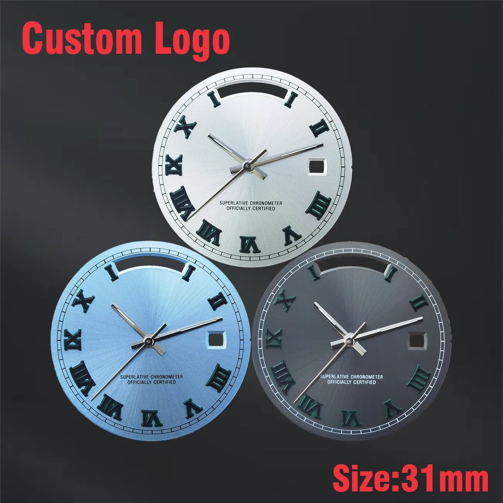 31mm Meiyuda 8285 unmarked dial, custom logo, all-weather calendar frame, green rose Roman numeral dial, compatible with 8285