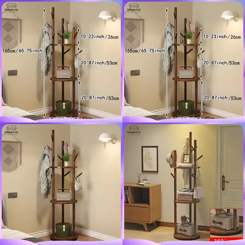 Floor to Ceiling Coat Rack Wooden Clothes Hanger Stand Living Room Bedroom Entryway Organizer Heavy Duty Garment Storage