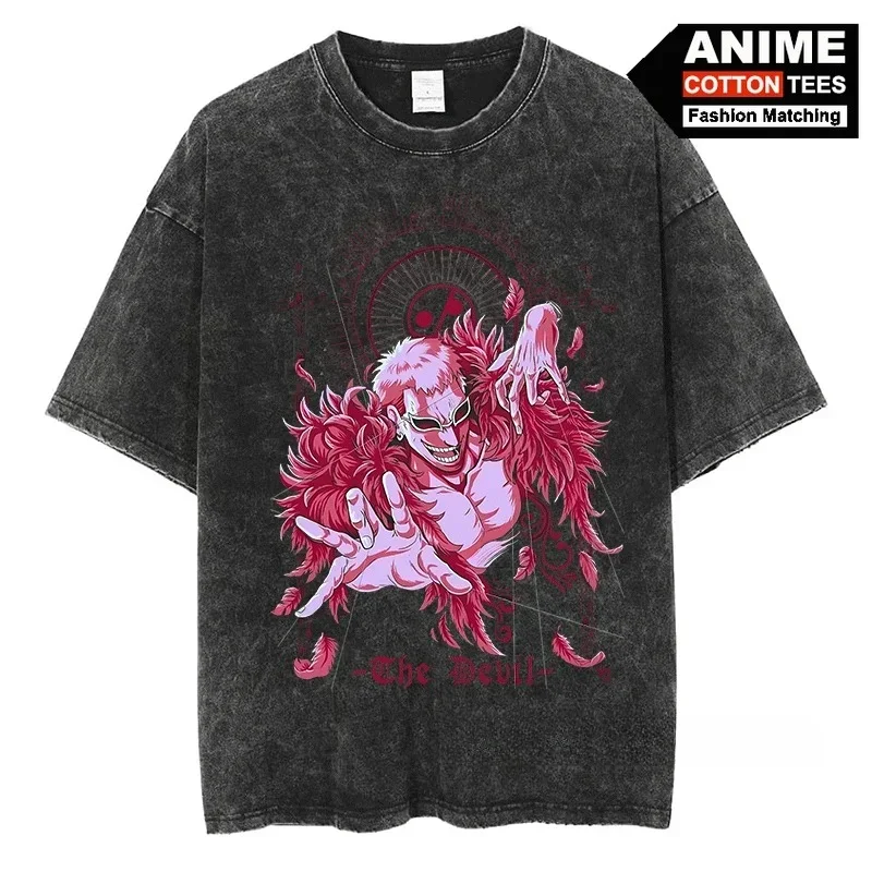 One Piece Doflamingo T Shirt Anime Print Clothes Y2k Harajuku Hip Hop Streetwear Tops for Unisex Oversized Vintage Cotton Tees