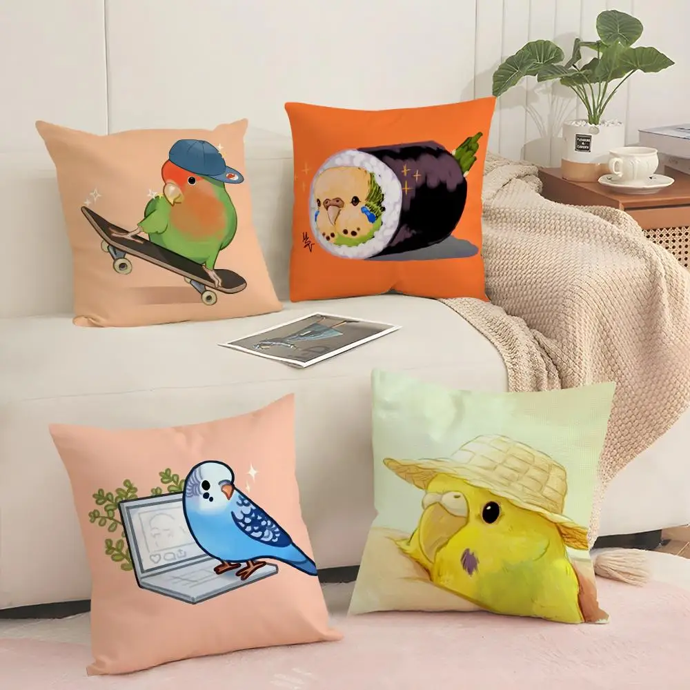 Cute Animal Parrots Cushion Cover Soft Short Plush Pillow Cover Smooth Cozy Texture Aesthetic Cushion Case Home Decor