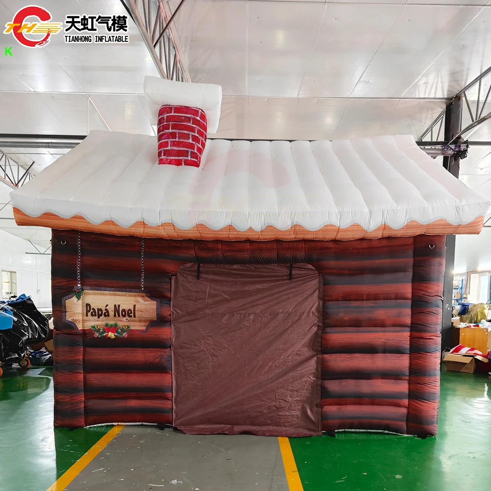 Fast Shipping 4x3m Wooden Color Snowhouse Model Inflatable Christmas House Inflatable Santa Grotto Tent with free Blower