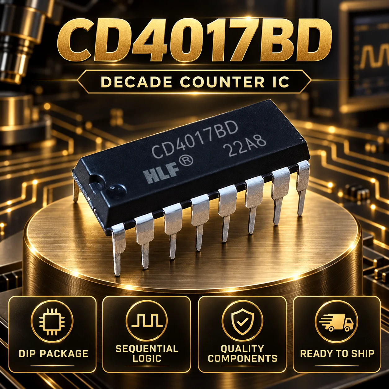 CD4017BD DIP-16 CMOS Decade Counter Divider IC 10 Decoded Outputs Through Hole
