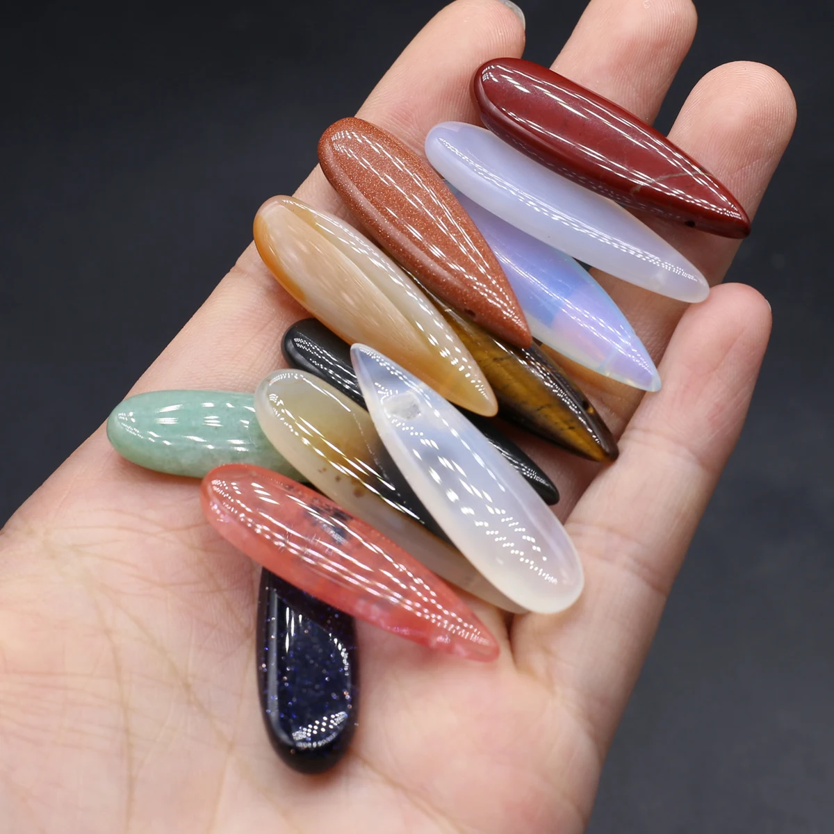 10PCS Wholesale Natural Stone Crystal Agate Turquoise Long Droplet Pendant Jewelry Making DIY Necklace Earrings Accessories Gift
