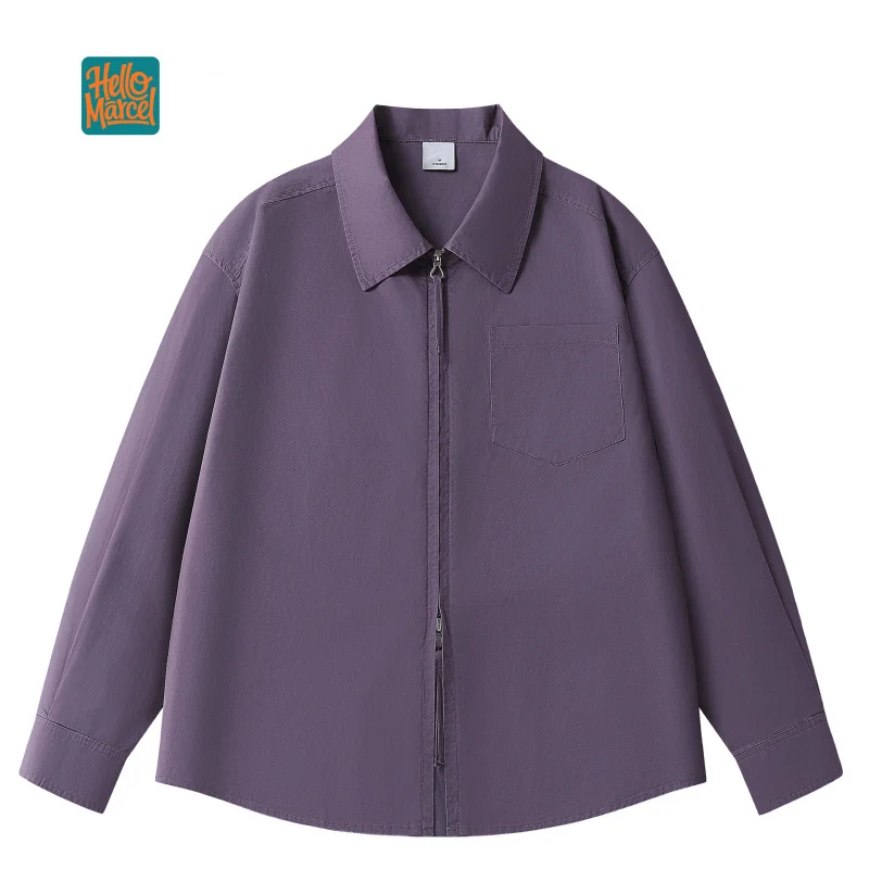 HELLOMARCEL EU US Size Luxury Quality Casual Shirt Street Wear Cleanfit Simple Zipper Long Sleeve Unisex Loose Cotton Work Shirt