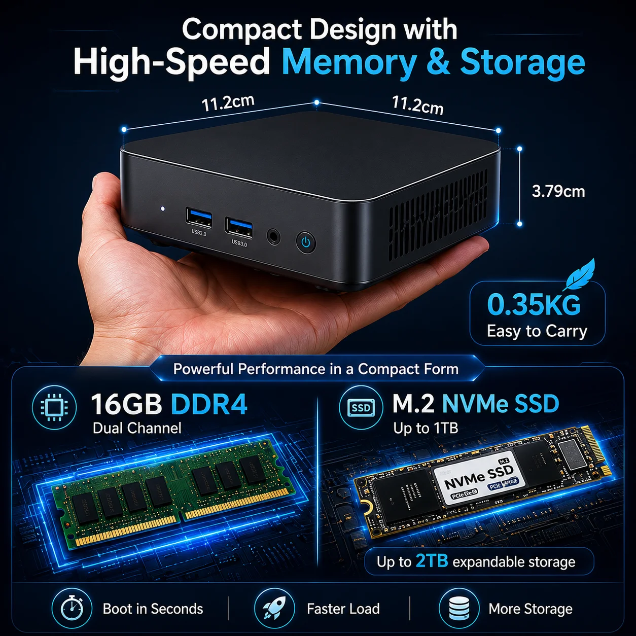 미니 게이밍 PC 윈도우 11 인텔 코어 i9 10980HK 16GB/32GB 램 1TB SSD WIFI 6 BT5.2 4K HD 미니 게이밍/사무/학습용 PC 썸네일 5