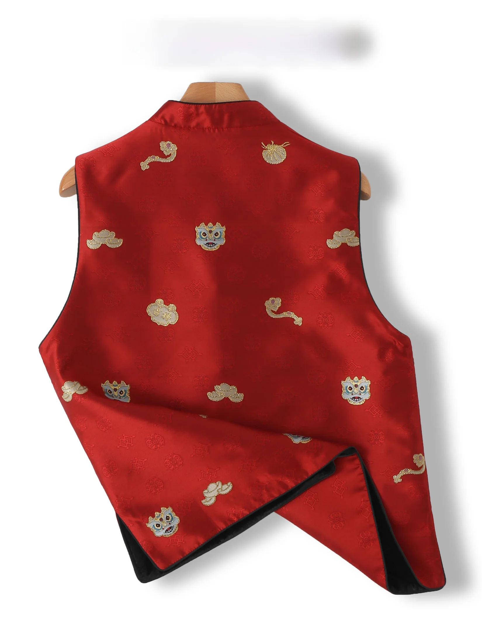 Red New Chinese Style Retro Women's Jacket Vest Backless Top Embroidered Commute Style Regular Thickness Winter Season