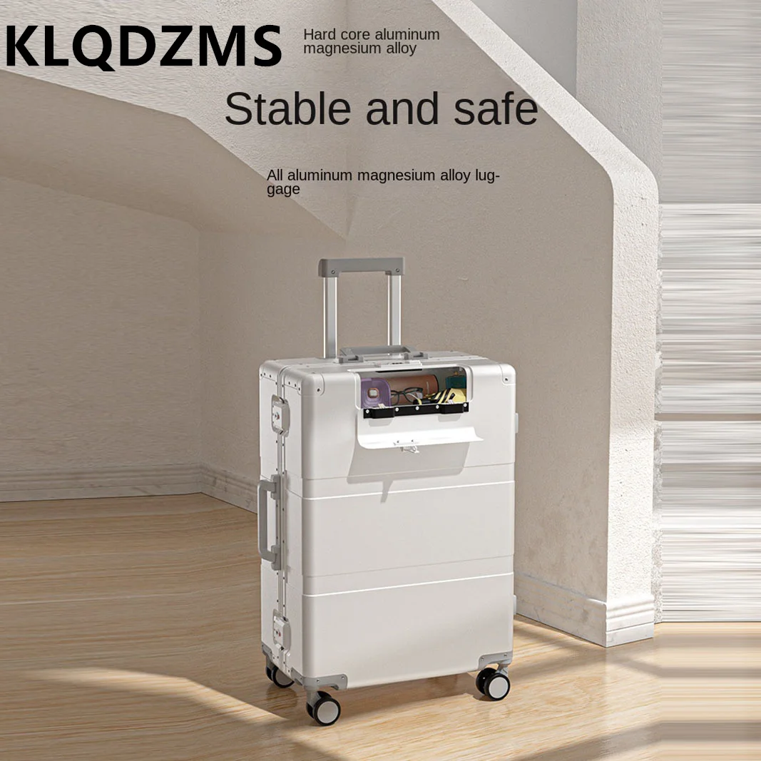 KLQDZMS-Valise pour Homme en Alliage d'Aluminium Magnésium, Coffre d'Embarquement de 20, 24 et 28 Pouces, Valise de Cabine à Roulettes de Grande Capacité, Nouvelle Collection