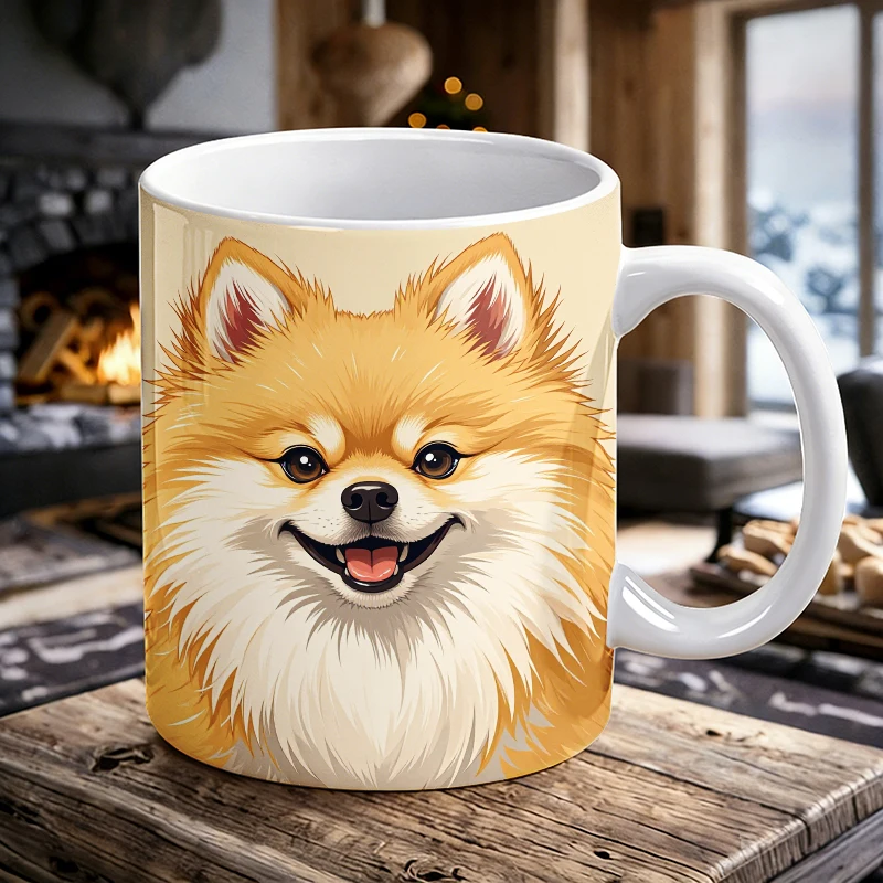 

Cute Fluffy Pomeranian Dog Ceramic Coffee Mug, Adorable Puppy Novelty Tea Cup, Perfect Pet Lover Gift for Dog Owners
