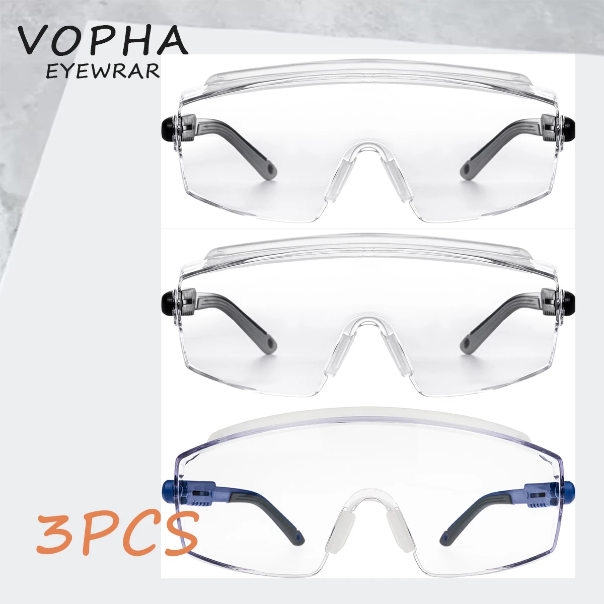 3 Stück VOPHA Antibeschlag-Schutzbrille, transparente Gläser mit schwarzem Rahmen, kratz- und blaulichtbeständig, Unisex