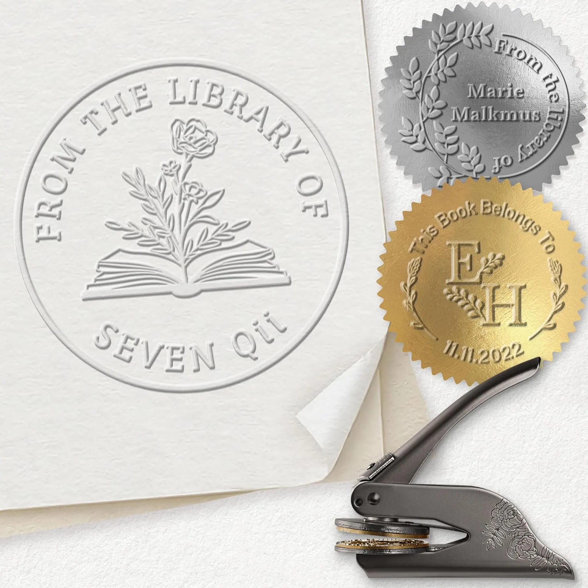 Custom Wedding Embosser Stamp Personalized Embossed Book Stamp Custom Your Own Logo Design for Books,Cards,Envelopes,Invitations