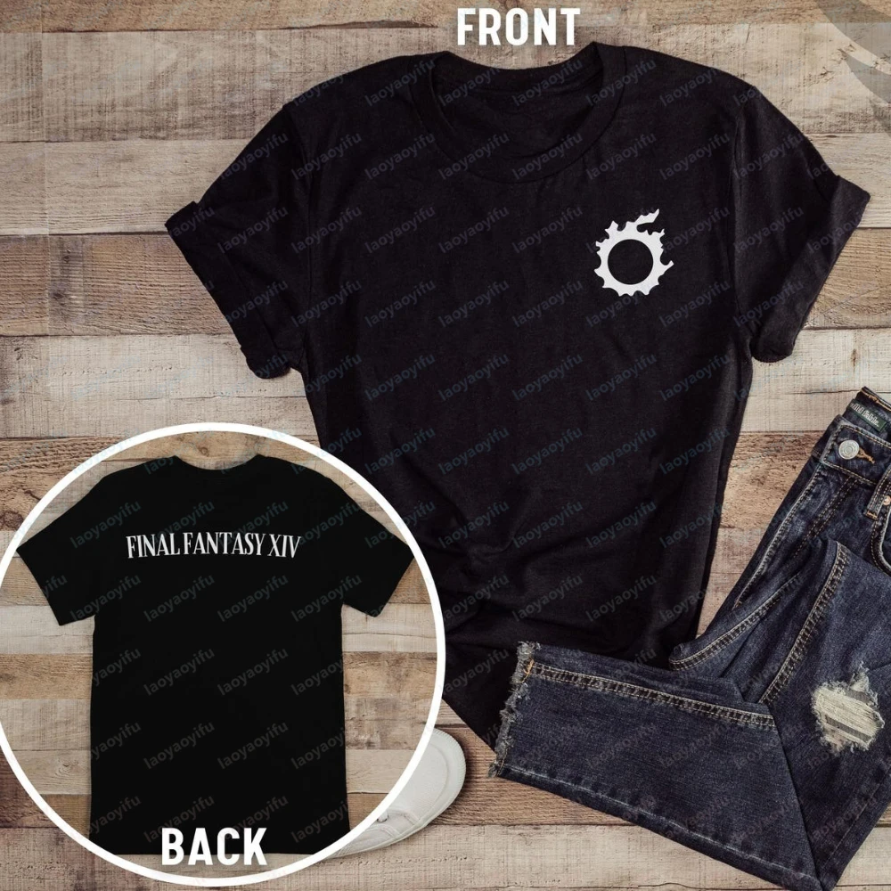 FFXIV Job Logo Short Sleeve Tee with Job Name on The Back T-Shirt Final Fantasy 14 Gamer Gift High Quality Cotton Streetwear Top