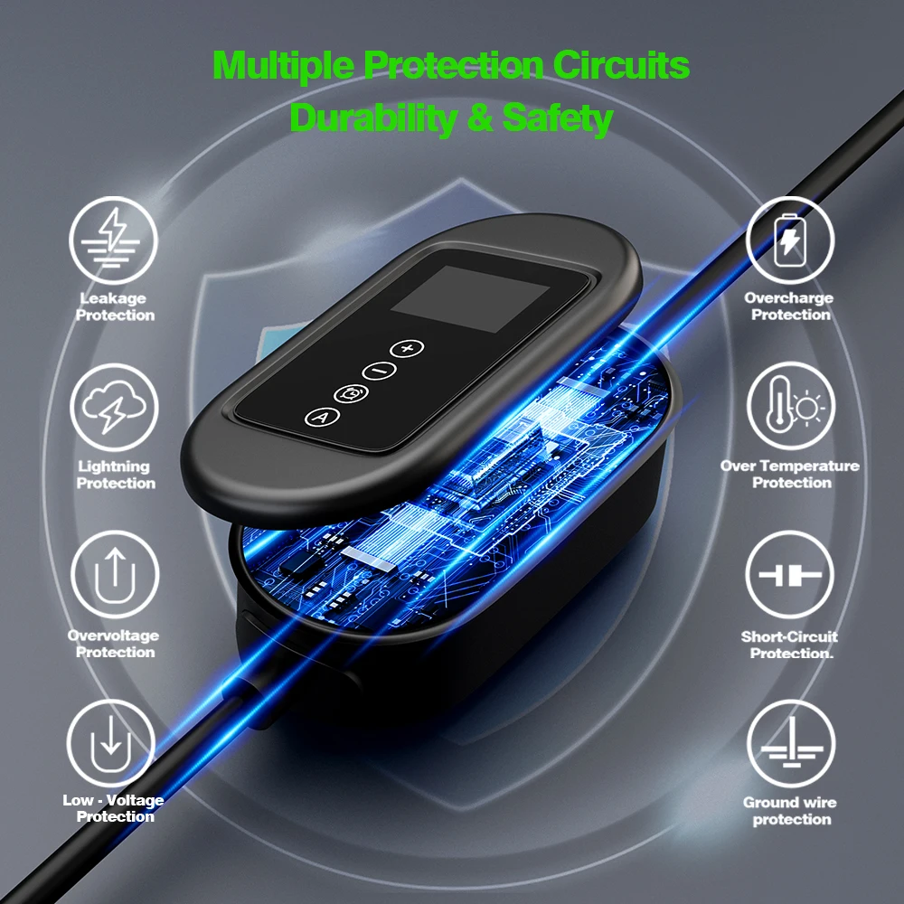 QiFeng 32A 7KW draagbare EV-oplader Type2 2,4 inch oplader voor elektrische voertuigen 5M / 10M EVSE-oplaadkabel Wi-Fi Bluetooth APP-bediening