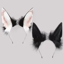 1Pc Fashion Wolf Ears Headdress Simulated Animal Ear Plush Lolita Headband Halloween Party Ears Hairband Hair Hoops