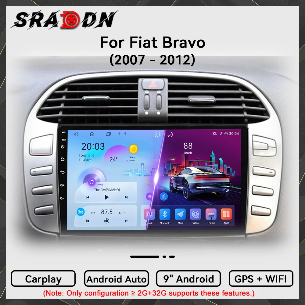 Para Fiat Bravo 2007 2008 2009 2010 2011 2012 Android Car Radio Reproductor de video multimedia automotriz Navegación GPS Carplay Pantalla táctil Auto Estéreo Sistemas inteligentes