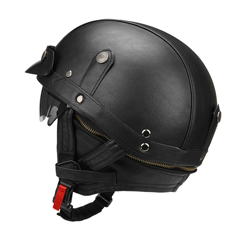 Zwarte motorfiets halve helm Duits lederen vintage helm Casco Moto motorfiets open helm Biker DOT-certificering