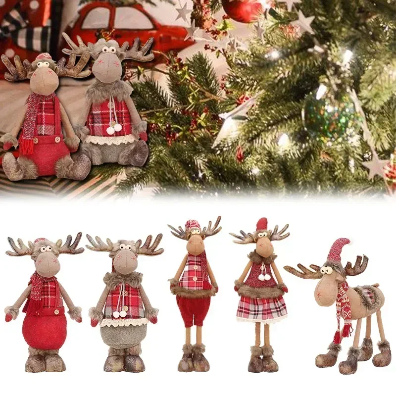 Christmas Stretchable Doll Decoration Deer Elk Doll Fabric Retractable Standing Sitting Posture Deer Doll Gifts Navidad Natal