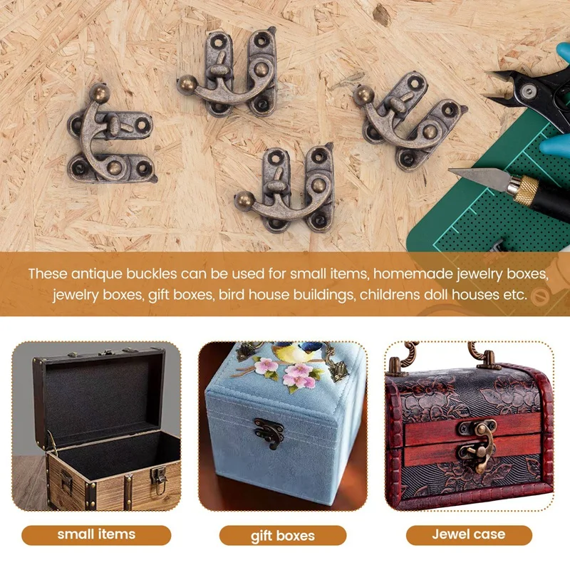 ABSJ-20PCS โทนสีบรอนซ์โบราณขวา Latch Hook Hasp Horn ล็อคไม้กล่องเครื่องประดับ Latch Hook Clasp