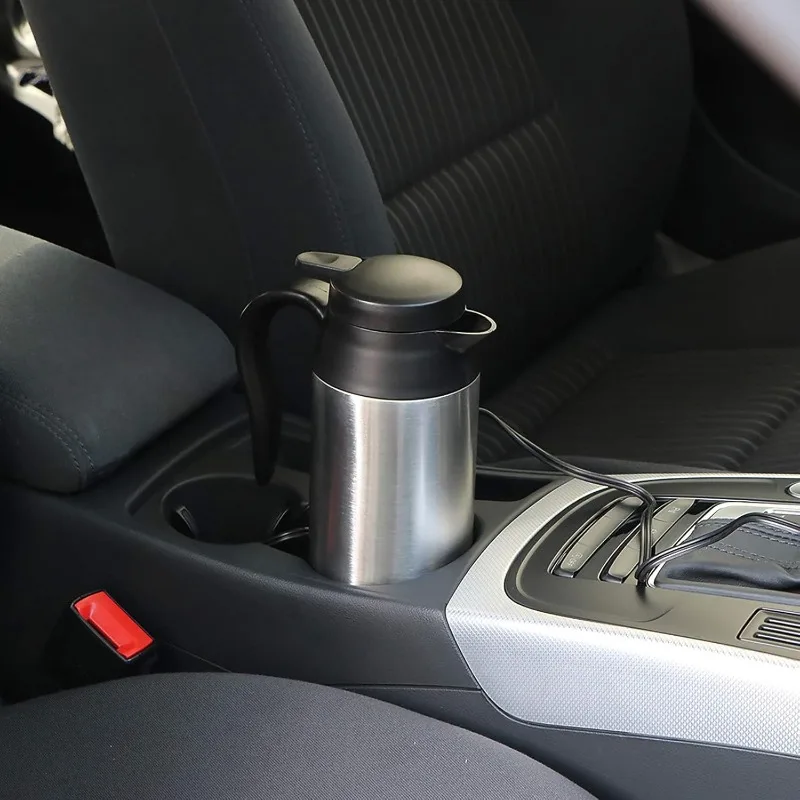 

Stainless Steel Car Kettle 12V 24V Electric Heating Cup 750ML Water Heater Bottle with Cigarette Lighter Plug Thermos