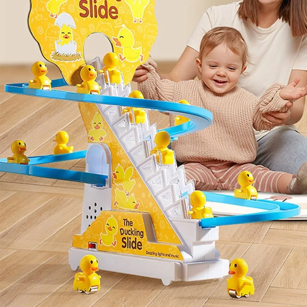 

Educational Roller Coaster Toys Climbing Stairs Duck DIY with Light Music Track Toys Slide Toy Electric Duck Gift