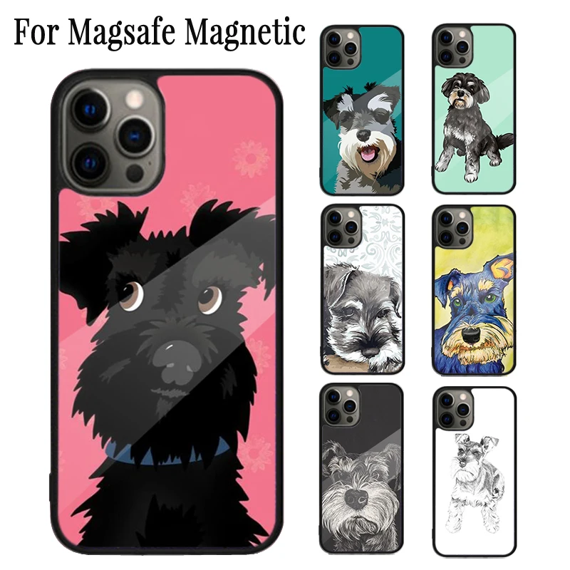 Schnauzer Puppy Dog Art Magnetic Phone Case Coque For iPhone 16 15 14 Plus 13 12 Mini 11 Pro Max Magsafe Wireless Charging Cover