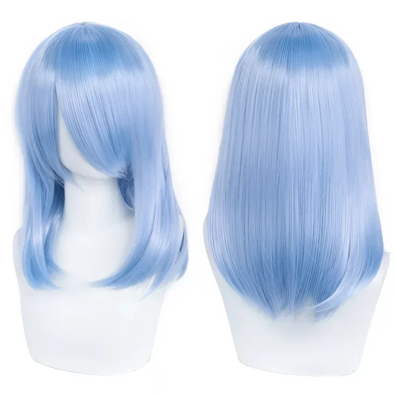 Neue 45cm Mittellange Anime Cosplay Perücke mit Pony in Blond, Schwarz, Weiß, Rot, Pink, Grün, Braun, Gold, Blau, Hitzebeständige Synthetische Haarperücken – Detail 19
