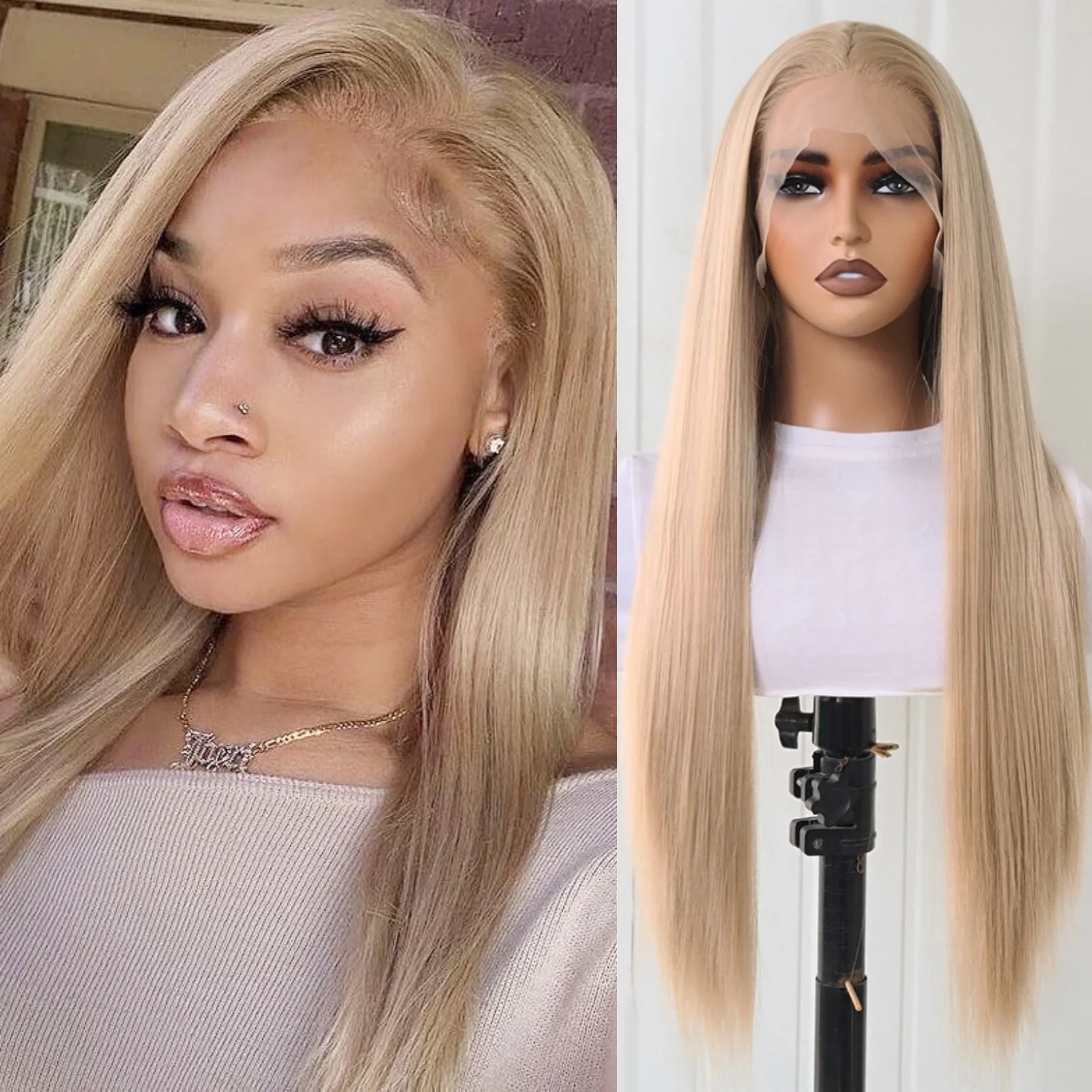 Blond peruka prosta syntetyczna koronka peruka Front Blond peruka bez kleju gotowa do noszenia długich miodowych peruki typu Lace Front Blond dla